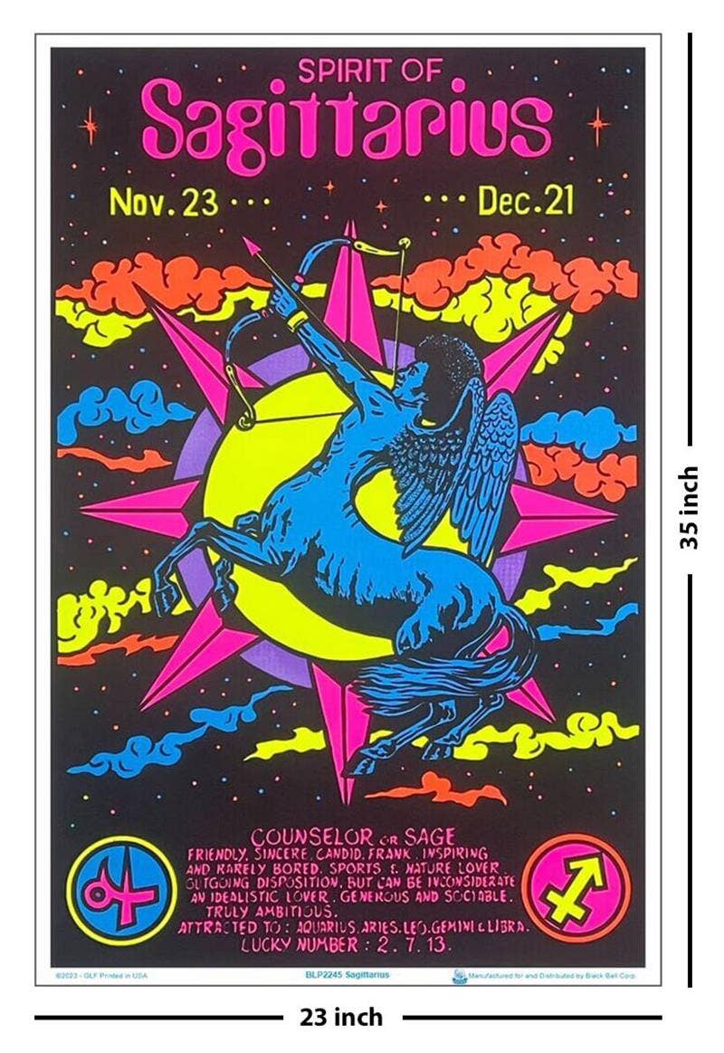 Zodiac-themed poster for Sagittarius with colorful design and text.