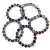 Set of beaded bracelets with various colors on a white background