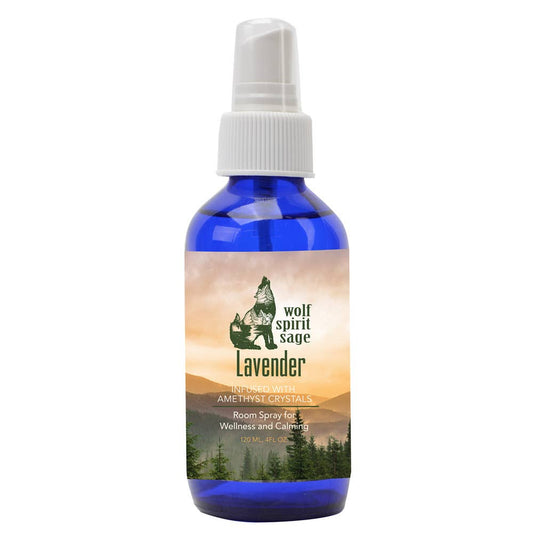 Blue spray bottle with a label featuring nature imagery and text on a white background