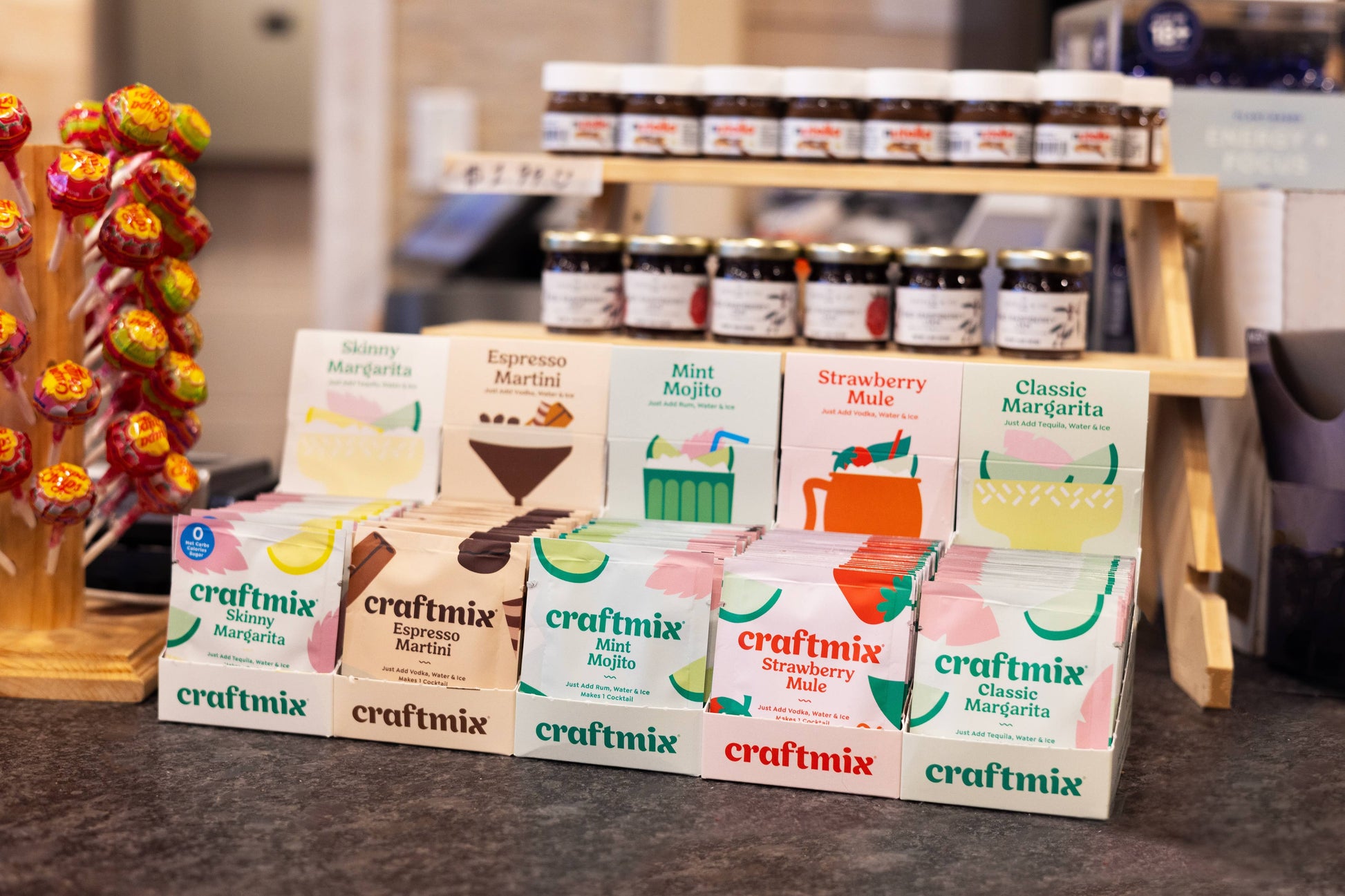 Craftmix product packaging on a counter with jars in the background
