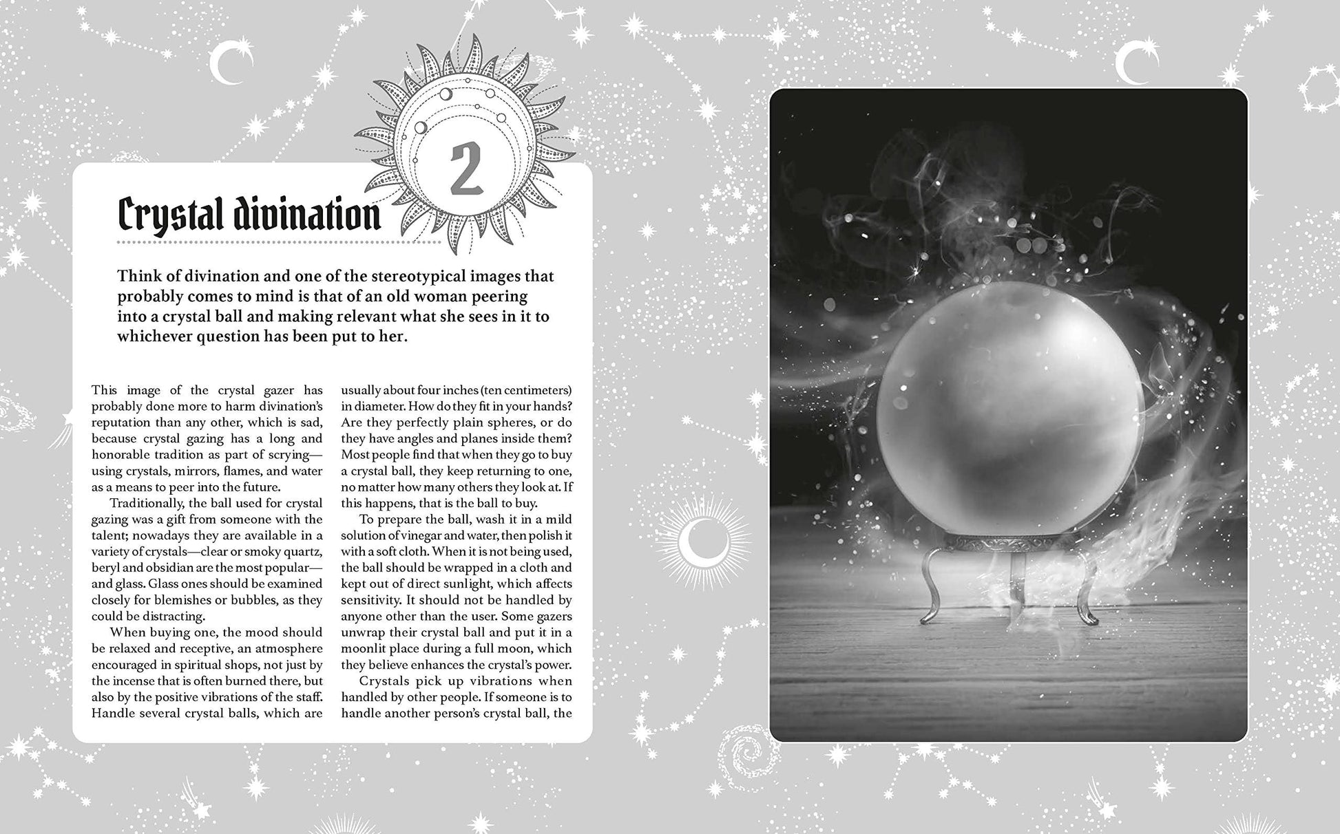 Crystal ball with text on a gray background