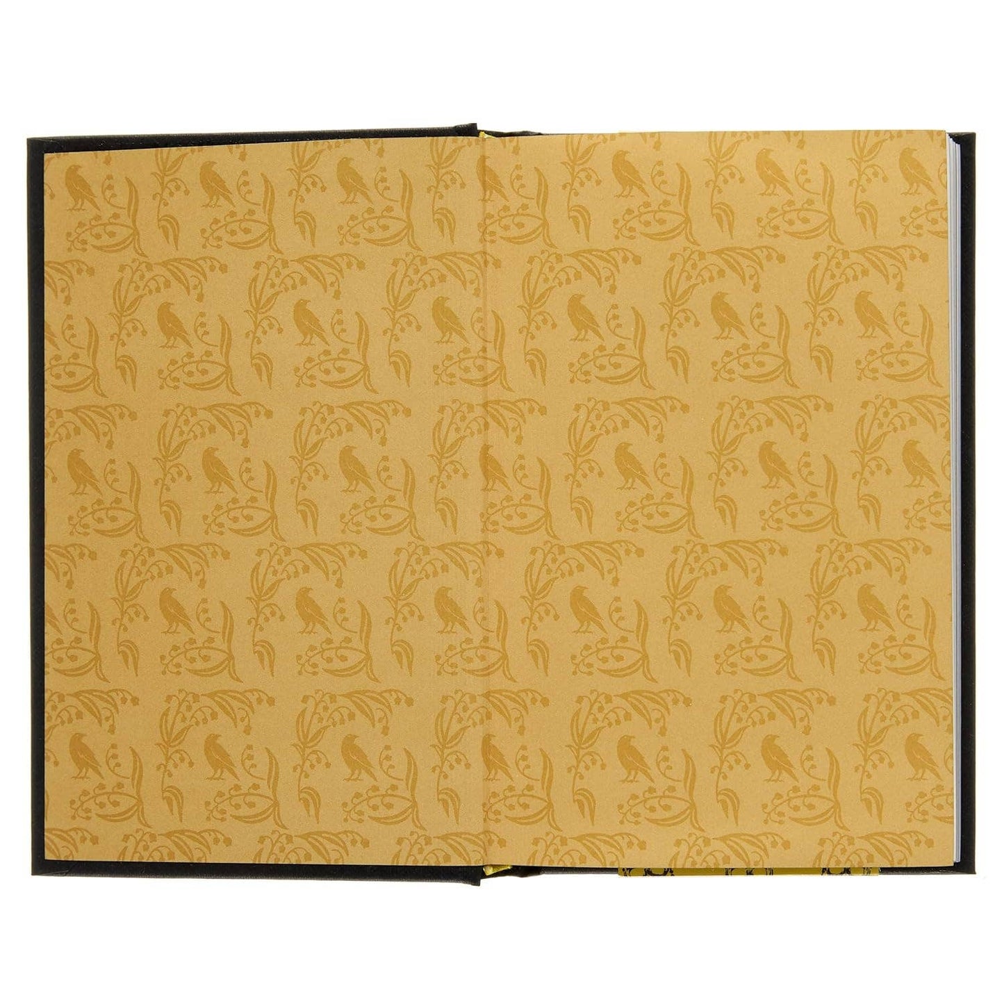 Patterned book cover with bird design on a beige background