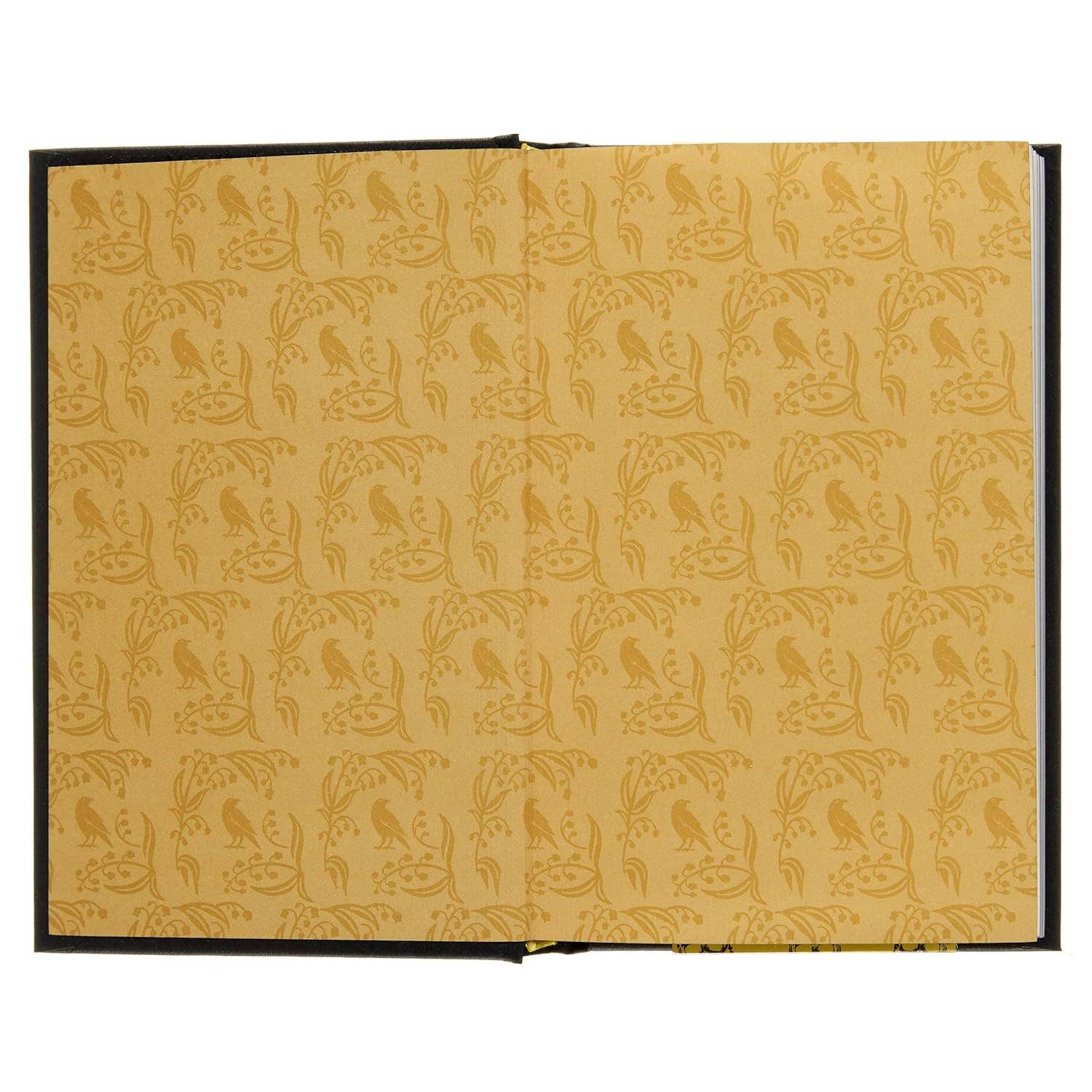Patterned book cover with bird design on a beige background
