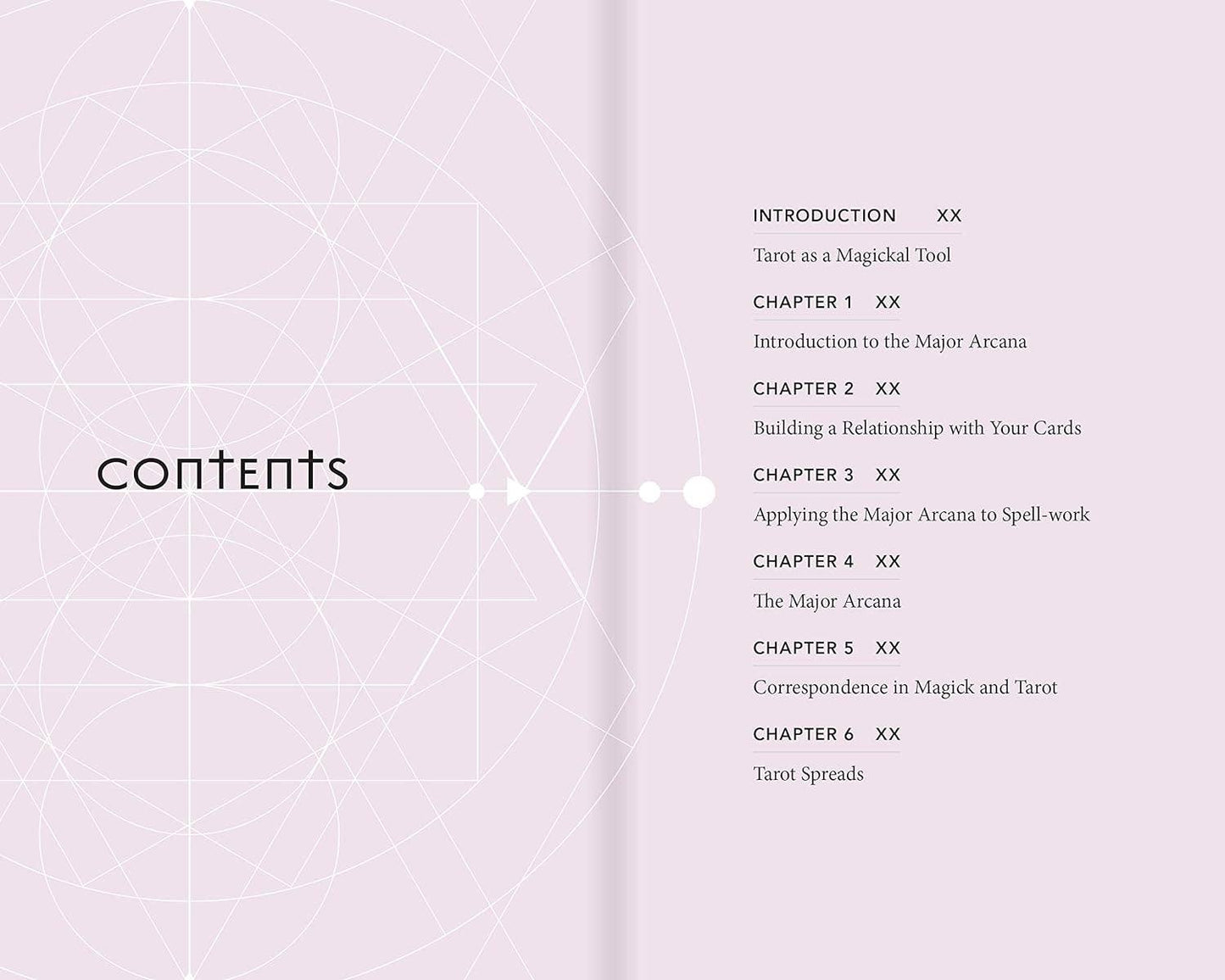 Contents page with chapter headings on a geometric patterned background
