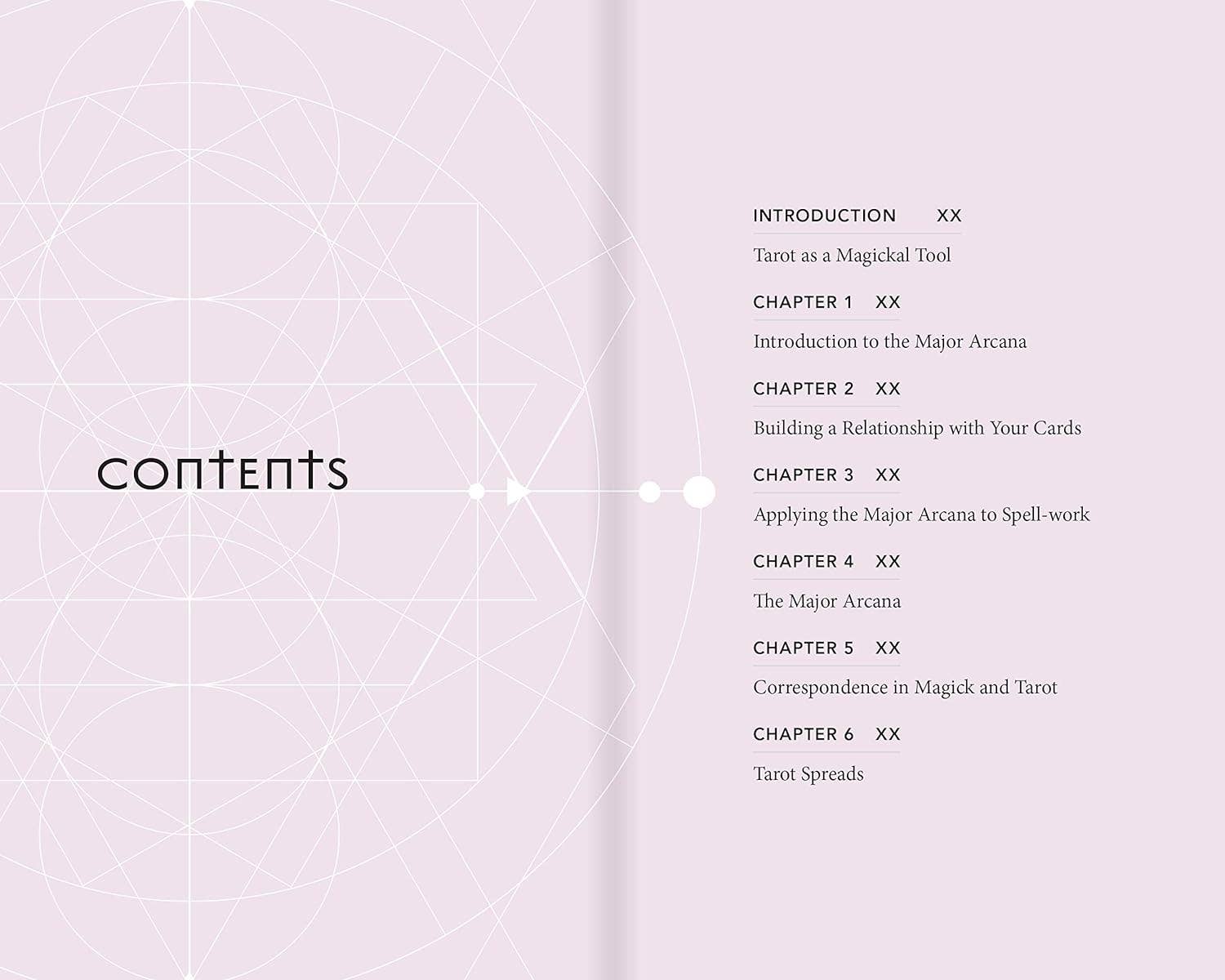 Contents page with chapter headings on a geometric patterned background
