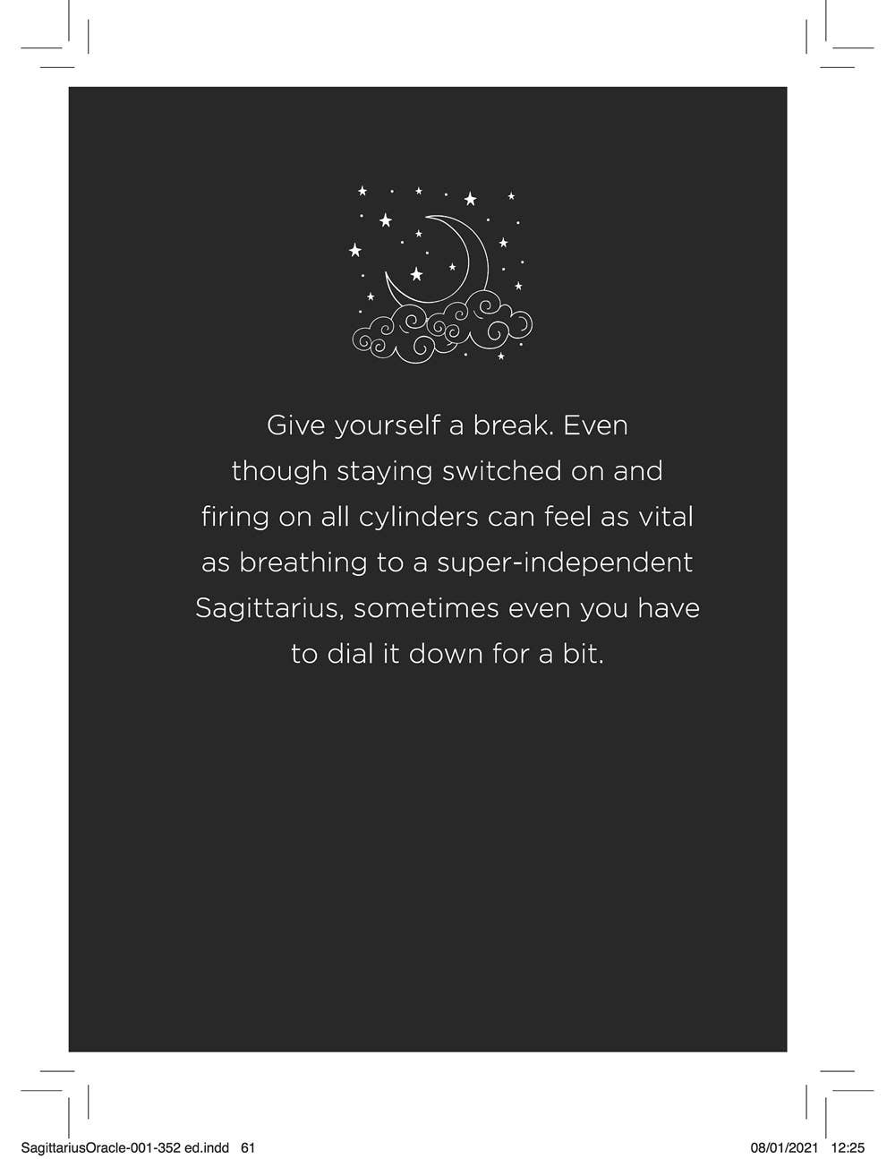 Motivational quote with astrological symbol on a black background