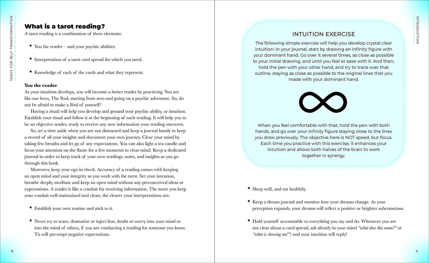 Open book with text and a diagram of an infinity symbol on a white background