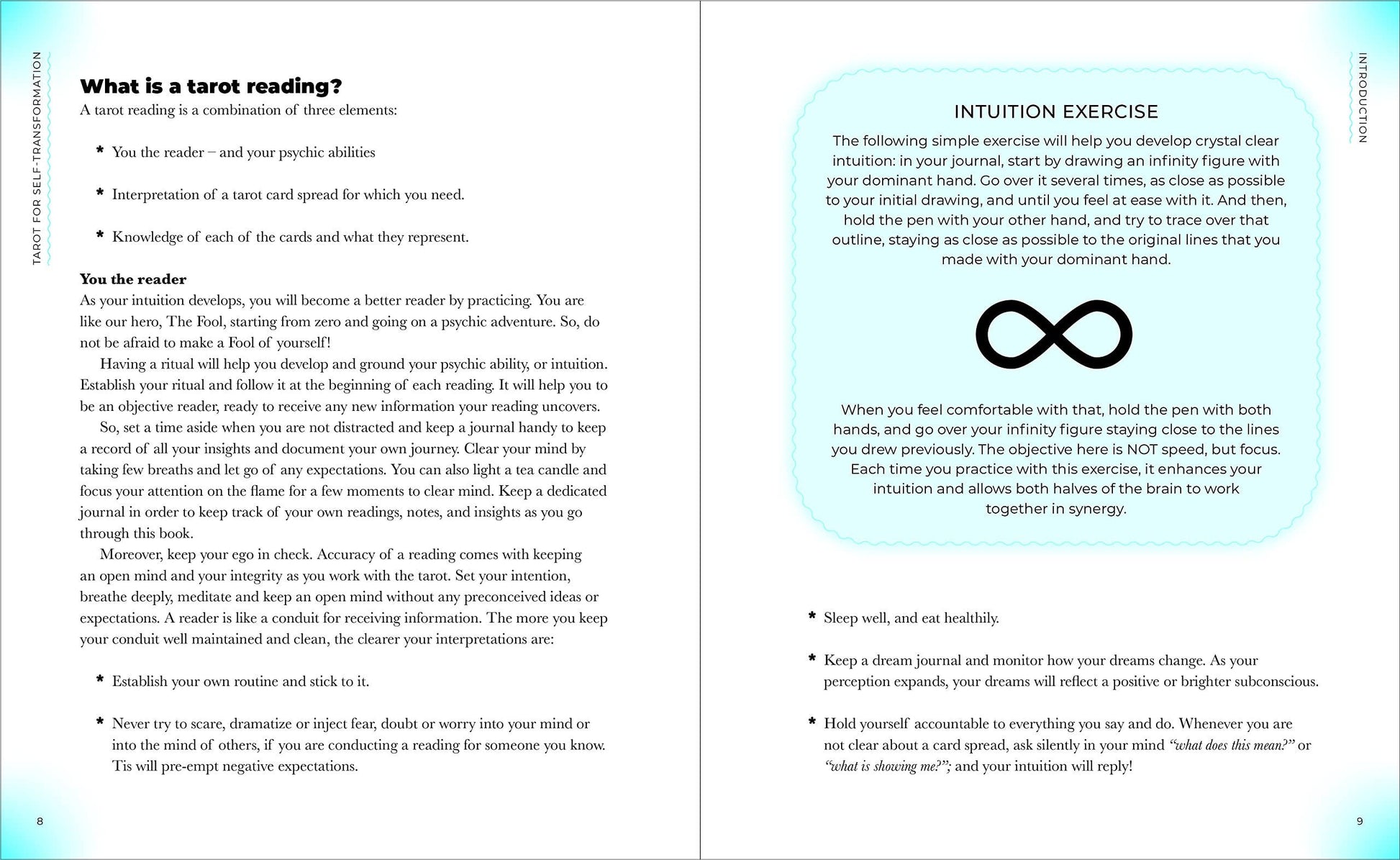 Open book with text and a diagram of an infinity symbol on a white background