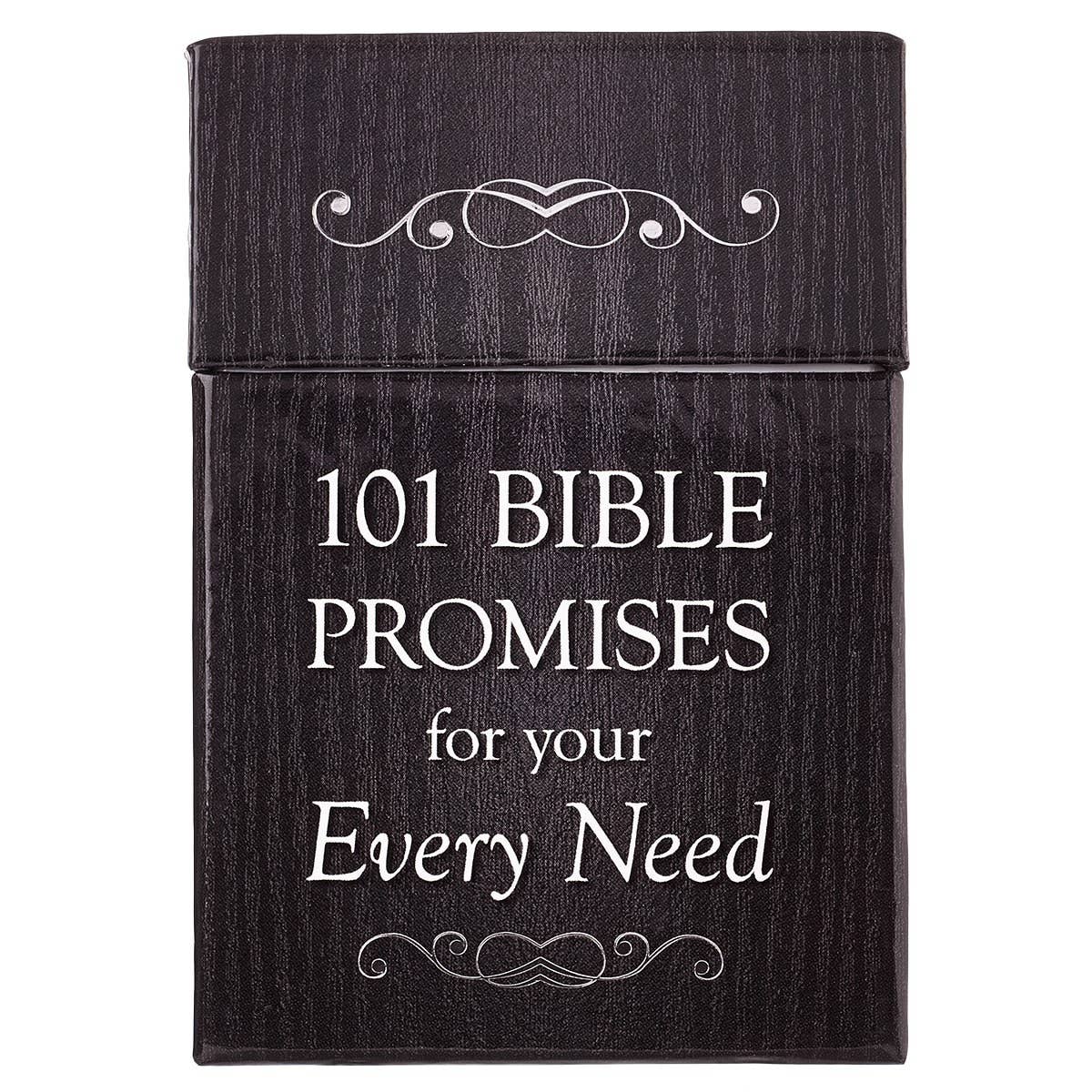 Black book with '101 Bible Promises for your Every Need' text on a white background