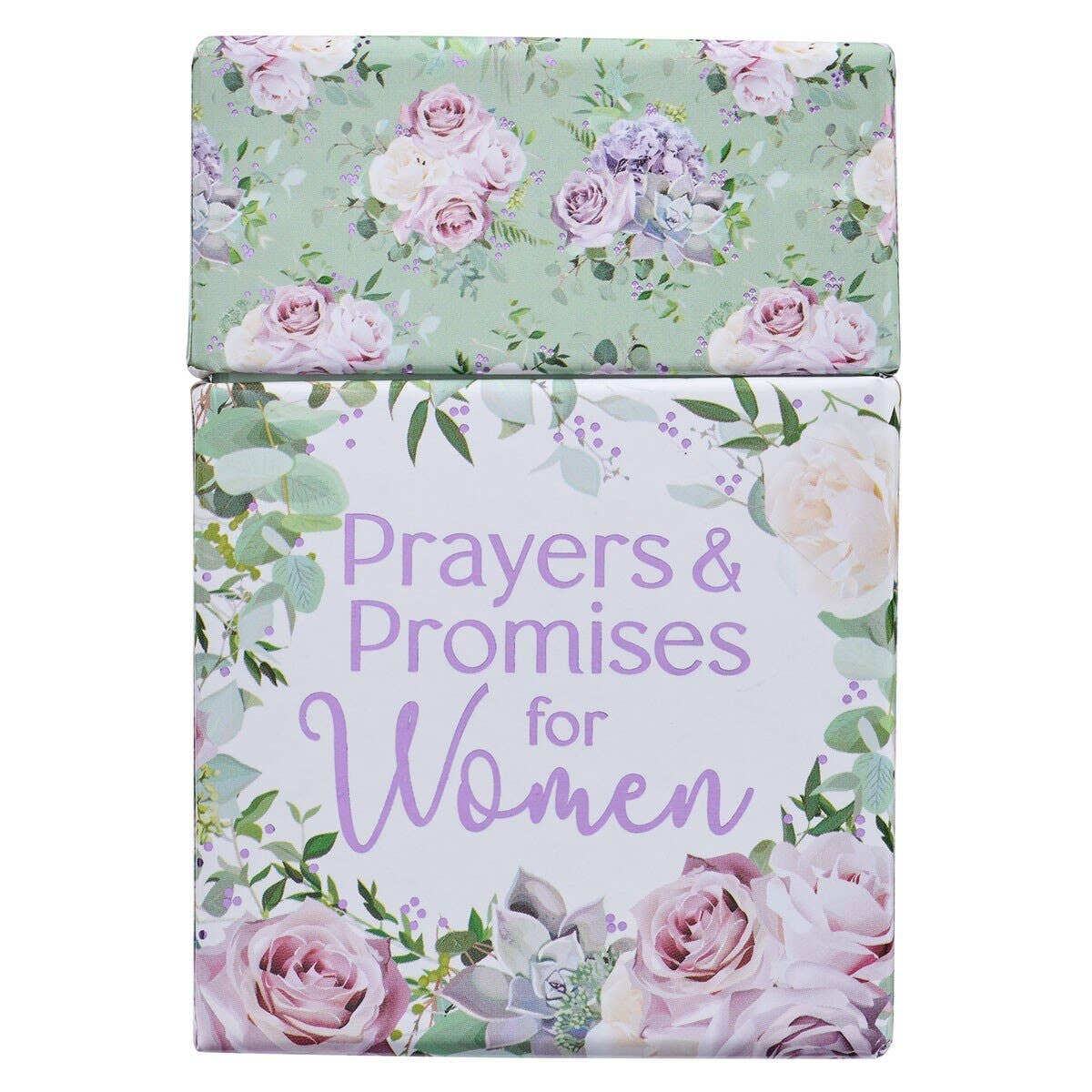 Floral-themed book or notebook with 'Prayers & Promises for Women' text on a white background
