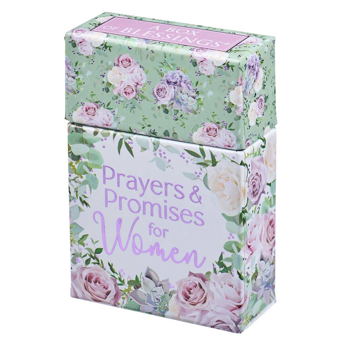 Floral-themed box with 'Prayers & Promises for Women' text on a white background