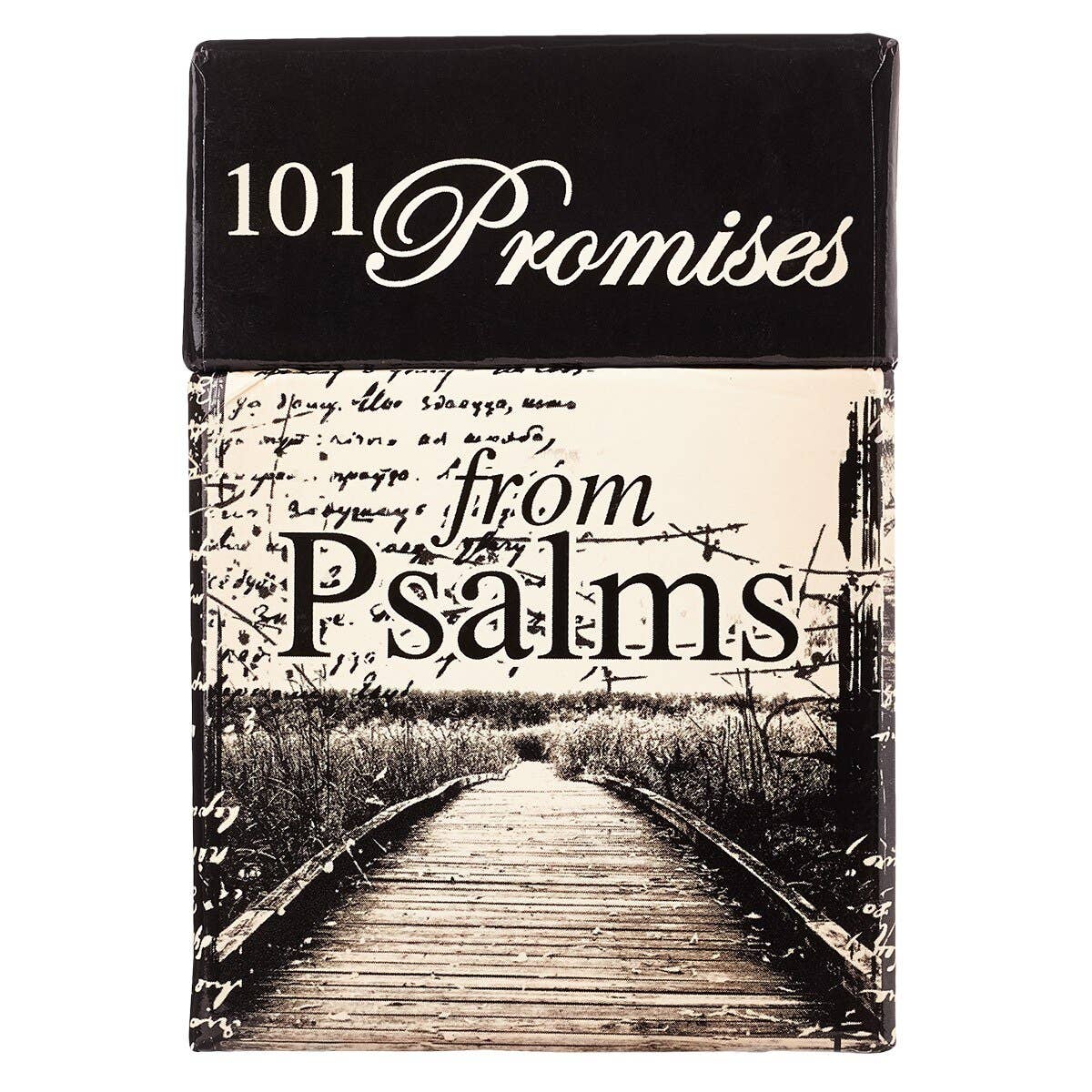 Book titled '101 Promises from Psalms' with a black and white design on the cover.