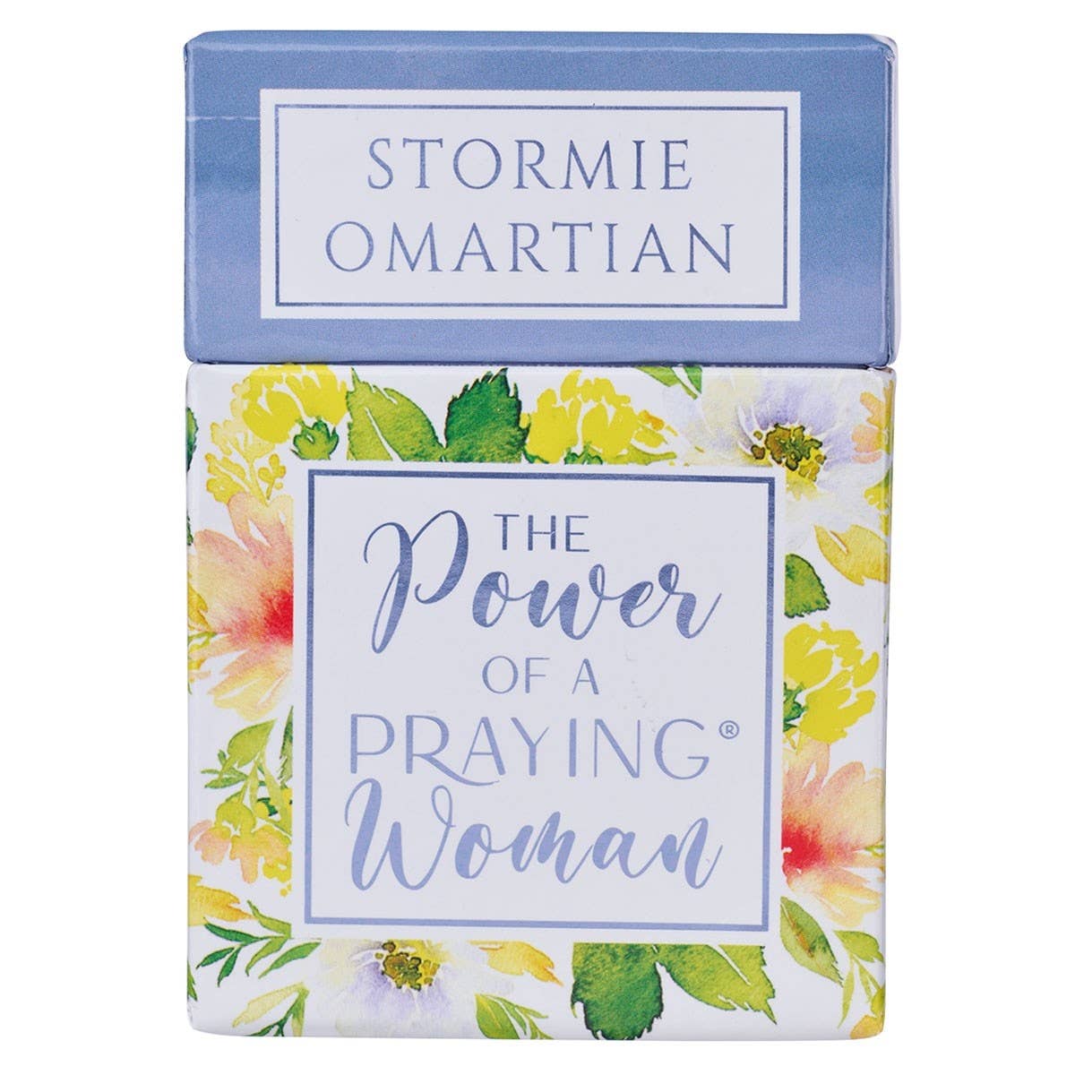 Book titled 'The Power of a Praying Woman' by Stormie Omartian with floral design on cover