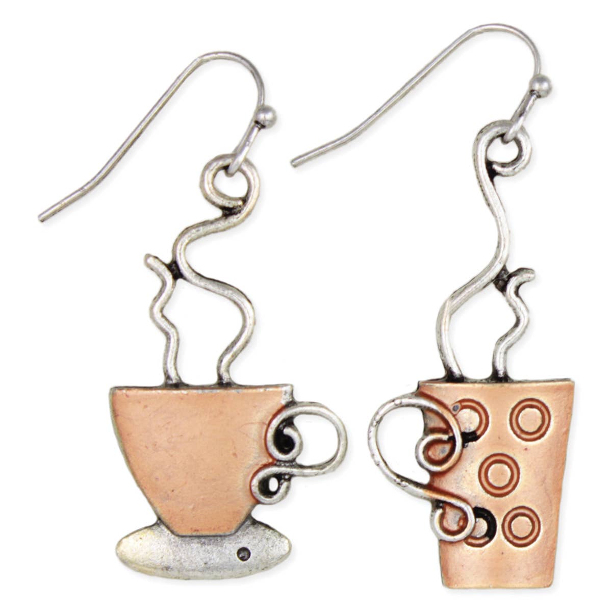 Coffe cup earrings with steam on a white background