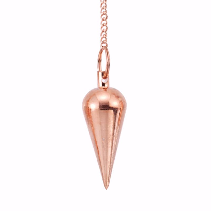 Rose gold pendulum on a white background