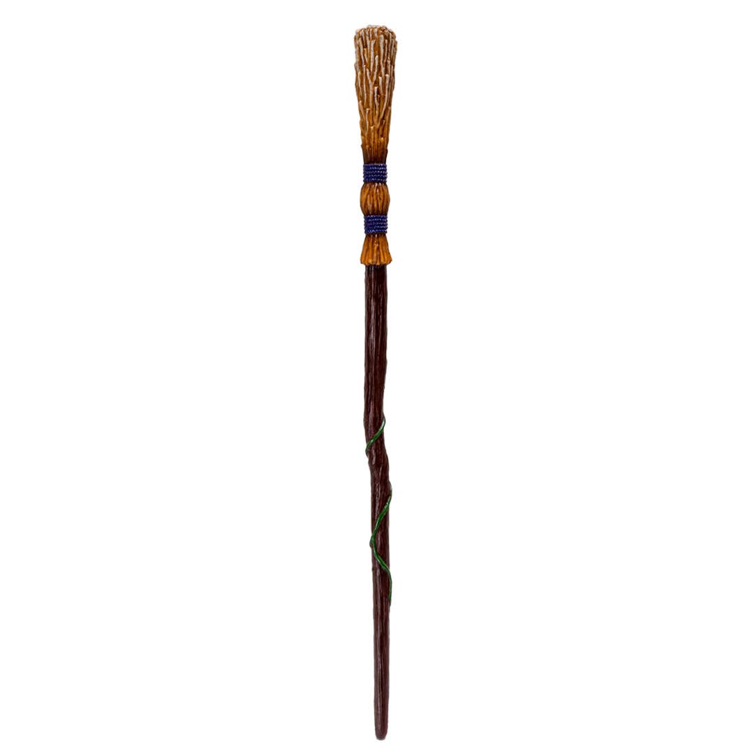 Decorative broom with a wooden handle and decorative elements on a white background