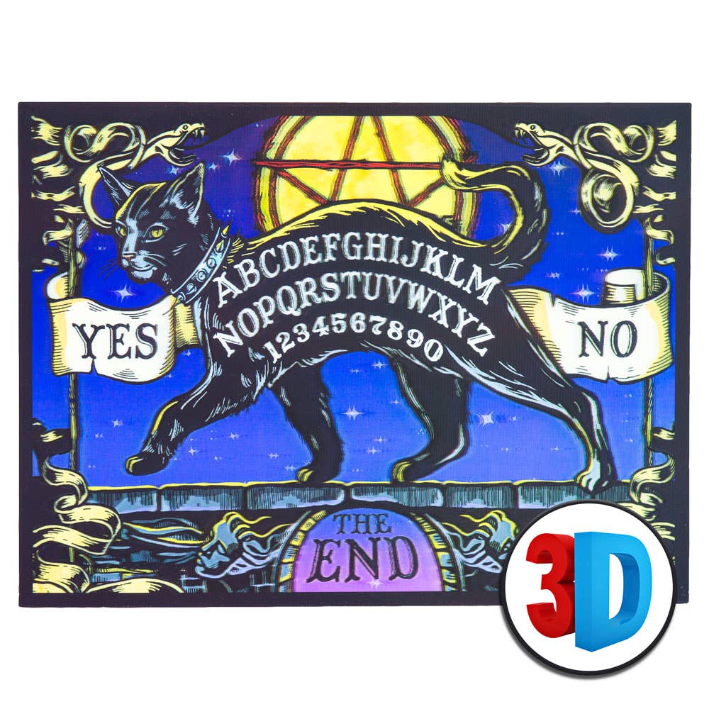 Ouija board with dog illustration and 3D label