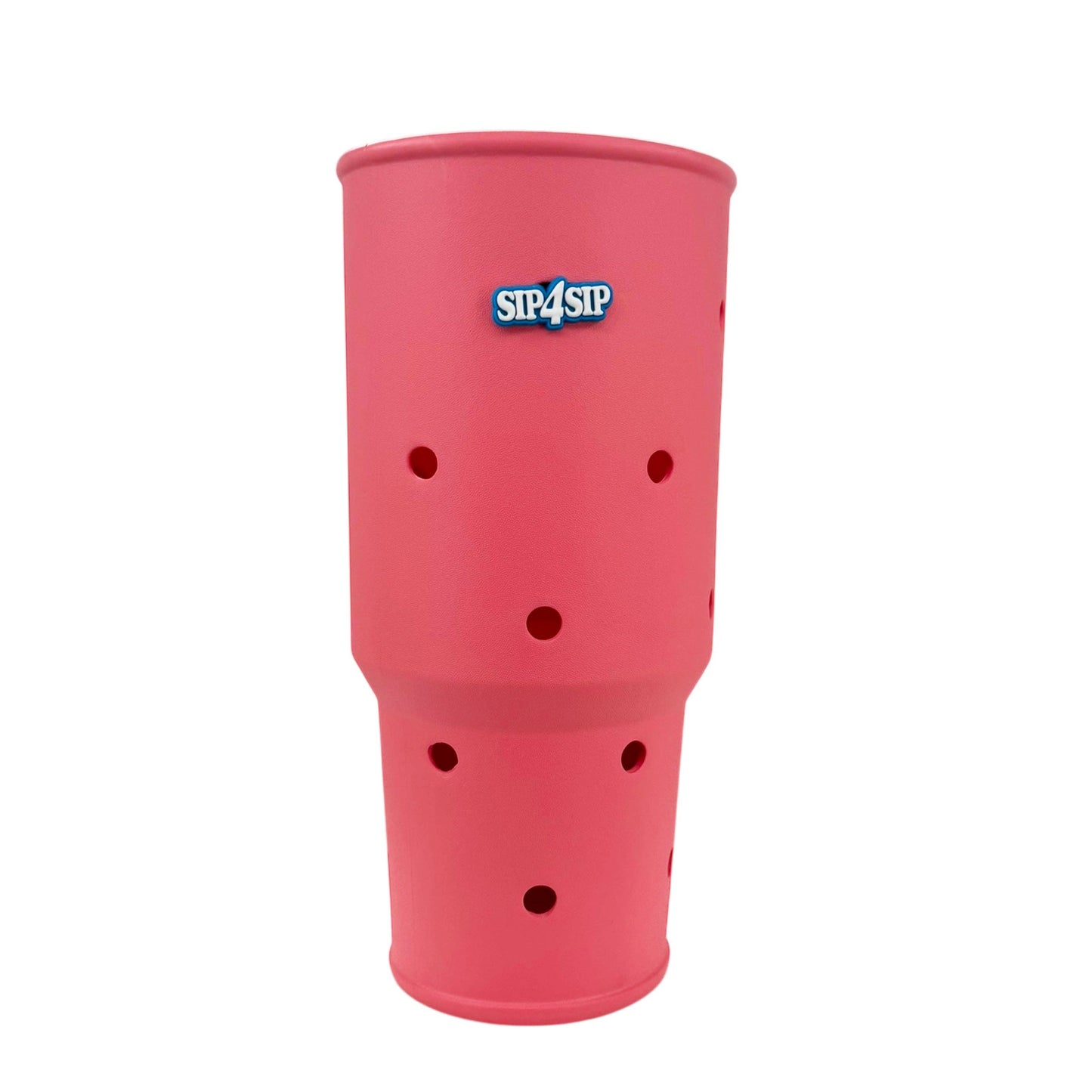 Red cup with holes and 'Sip4Sip' logo on a white background