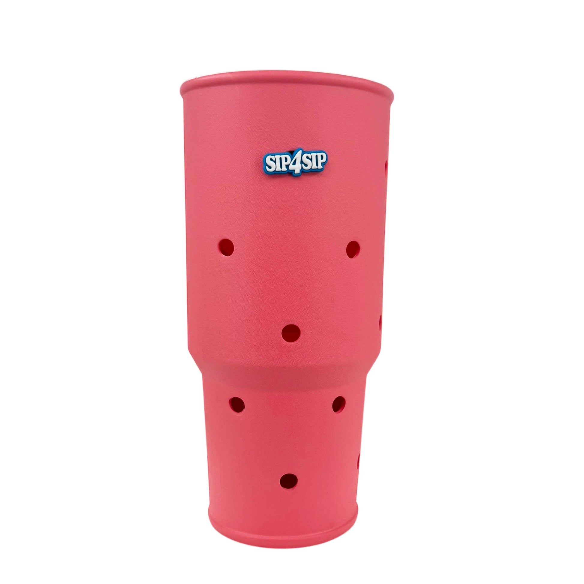 Red cup with holes and 'Sip4Sip' logo on a white background