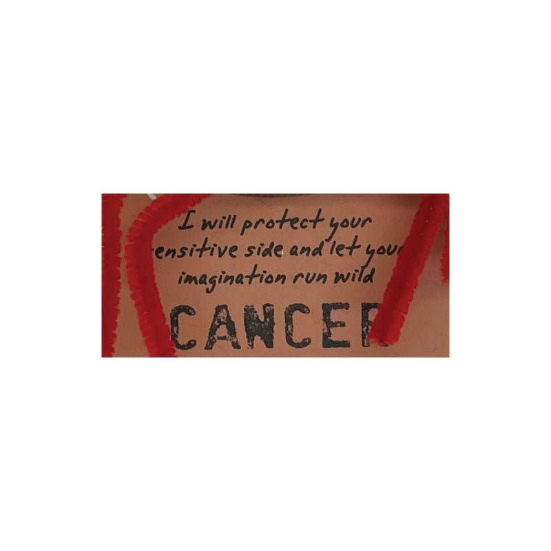 Card with text 'I will protect your sensitive side and let your imagination run wild CANCER' on a white background