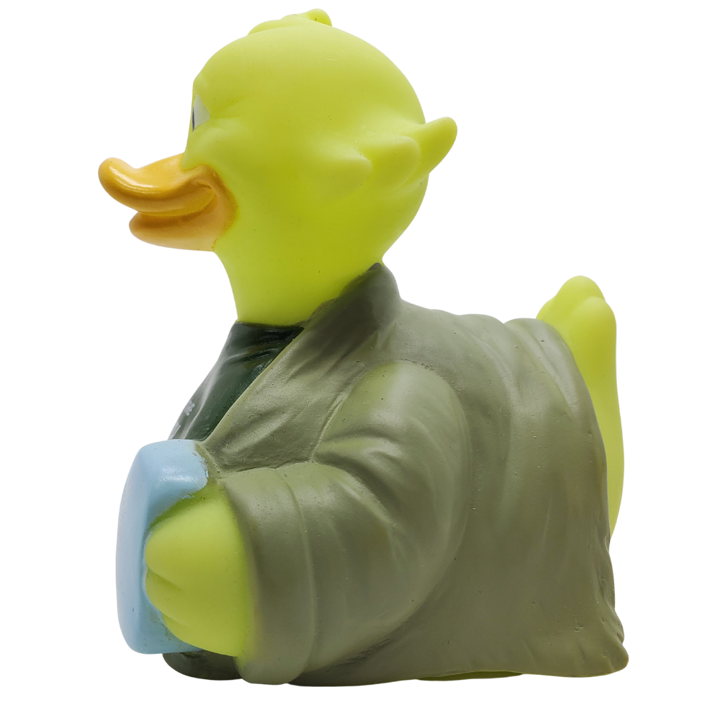 Rubber duck dressed as a character from a movie or TV show on a white background
