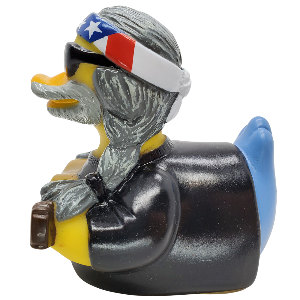 Figurine of a duck with a patriotic headband on a white background