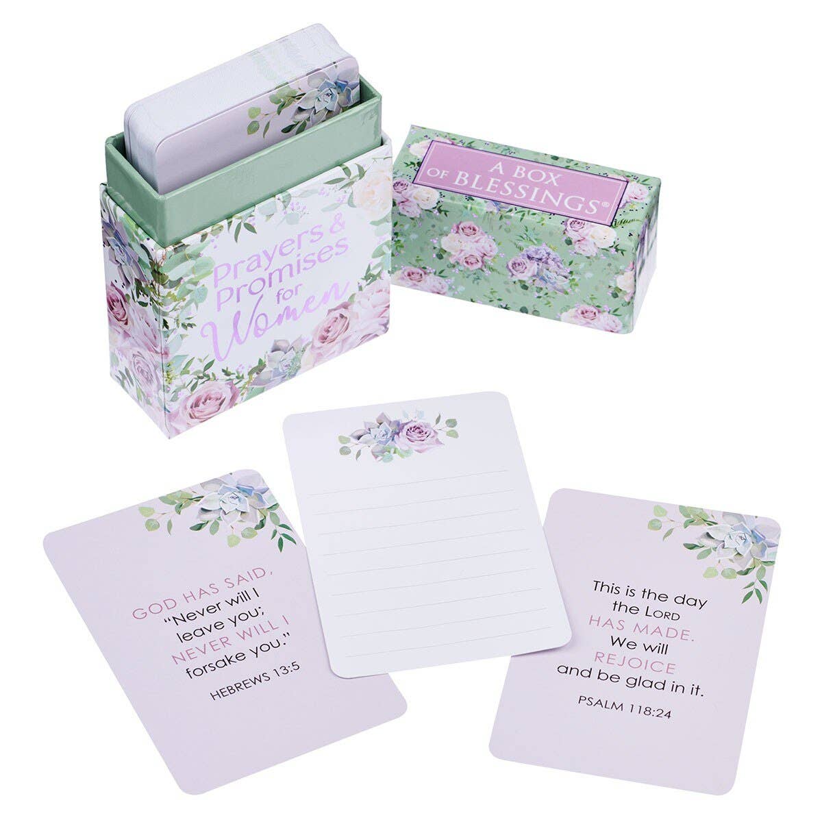Set of cards with floral designs and inspirational text in a decorative box.