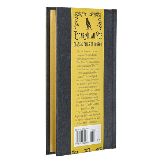 Book with yellow back cover featuring Edgar Allan Poe's name and text on a white background