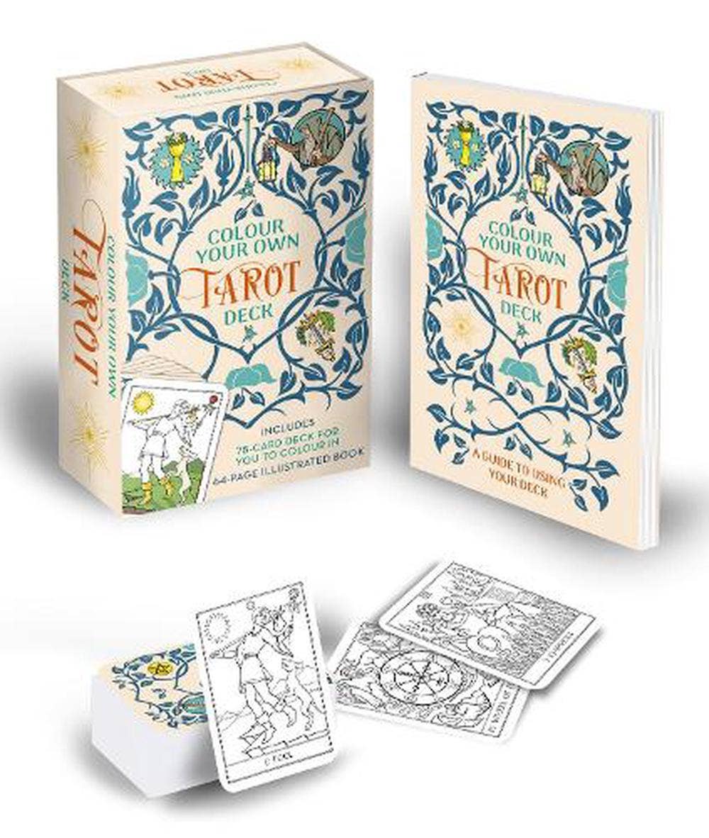 Color your own Tarot Deck with cards and packaging on a white background