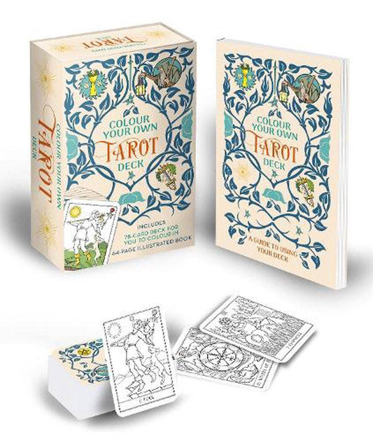 Color your own Tarot Deck with cards and packaging on a white background