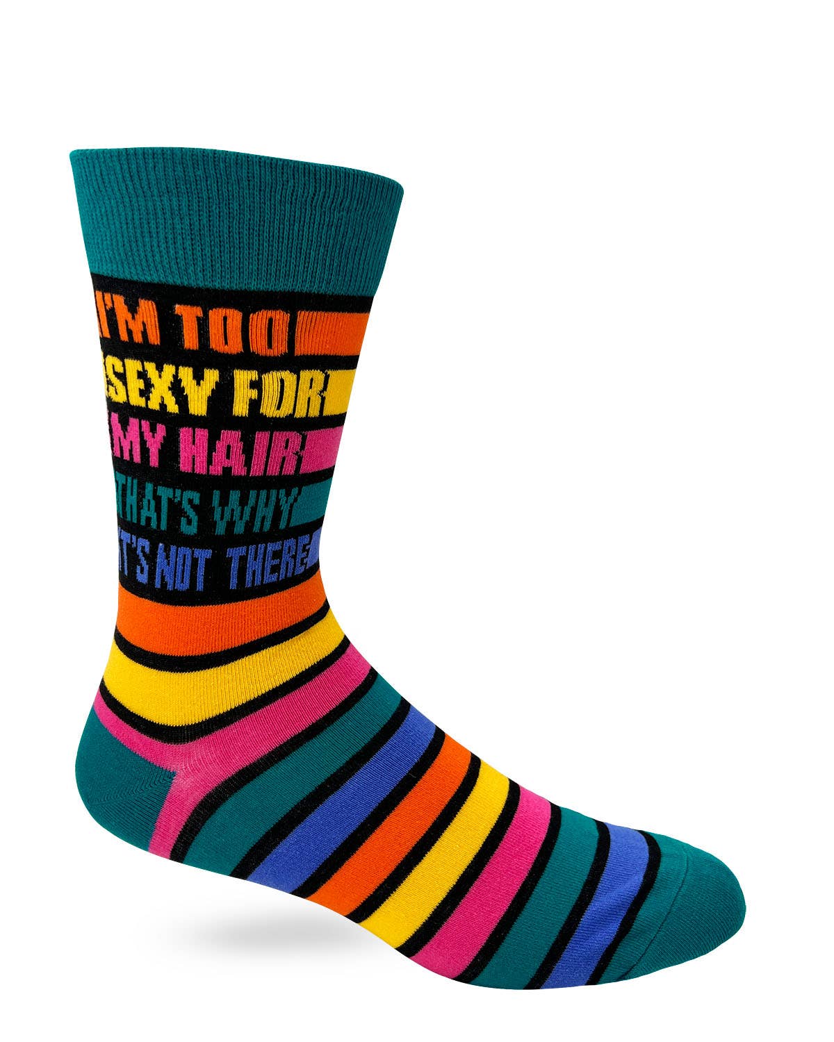 Colorful sock with text on a white background