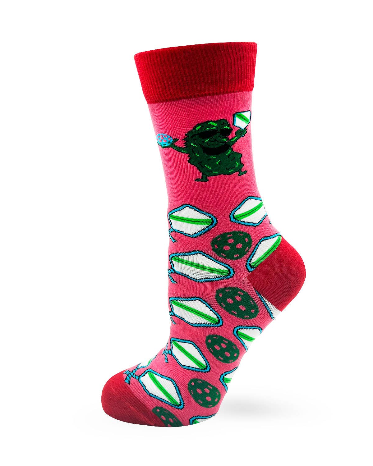 Colorful sock with a frog design on a white background