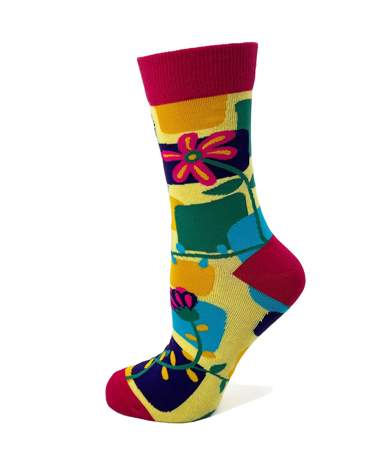 Colorful sock with floral design on a white background