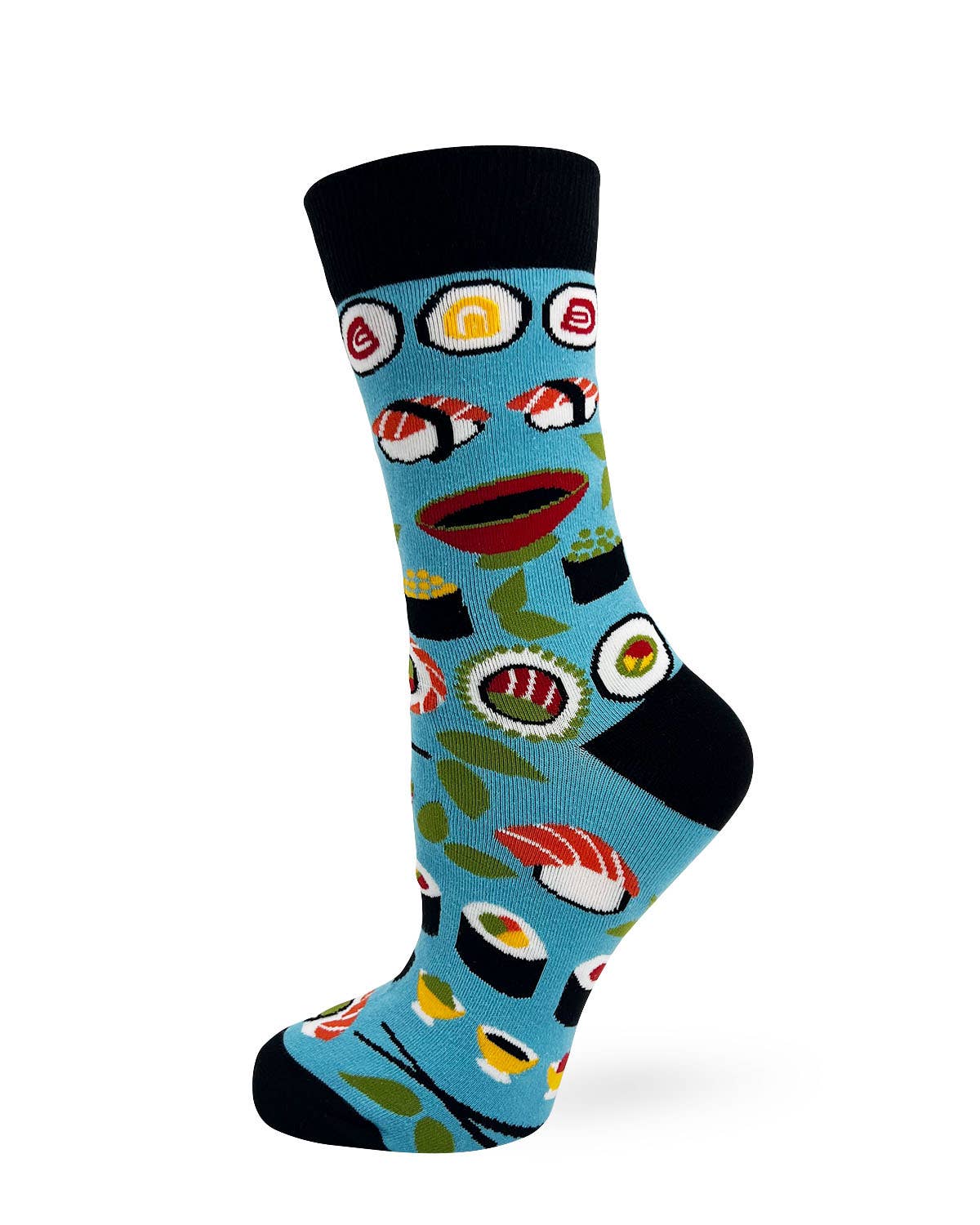 Socks with sushi design on a white background