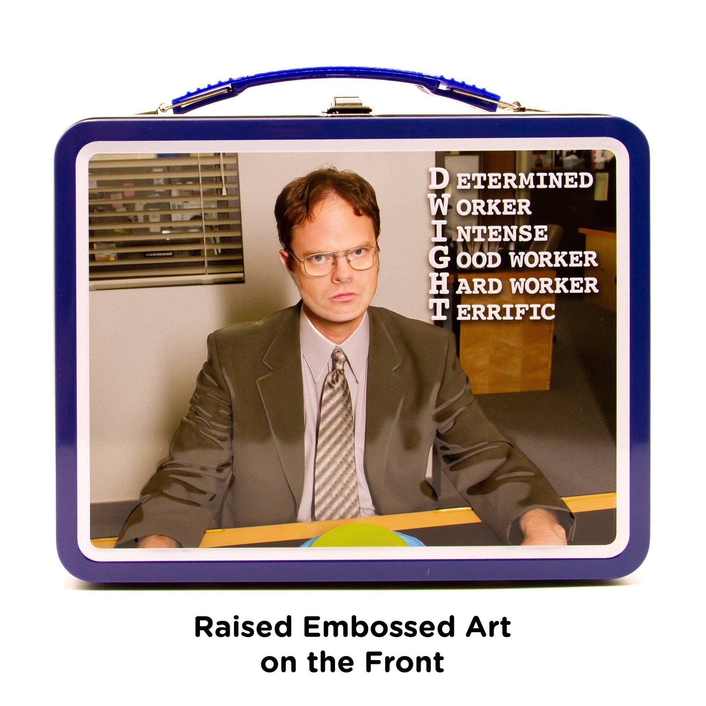 Lunch box with a picture of a character from a TV show and text on a white background
