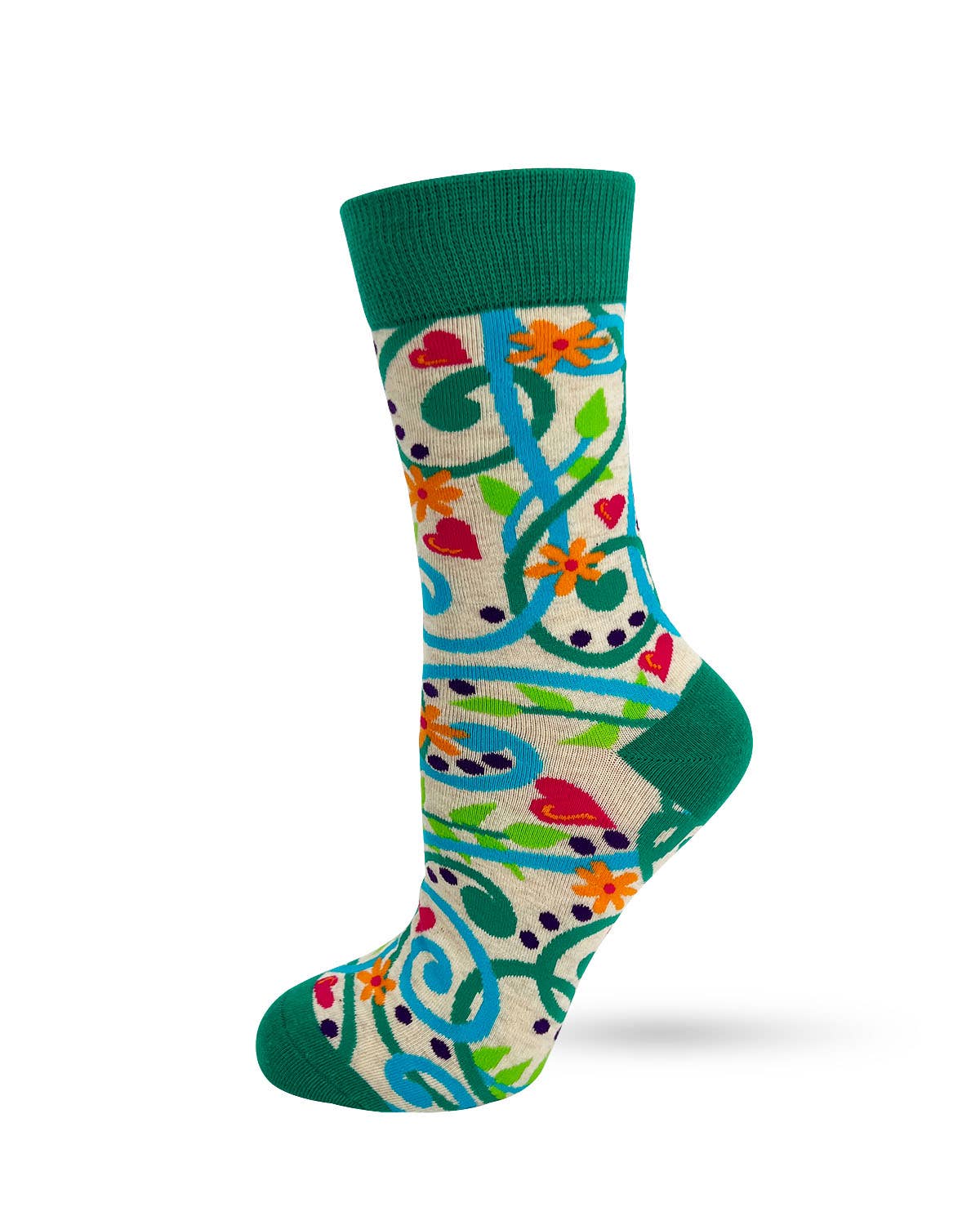 Colorful sock with floral pattern on a white background