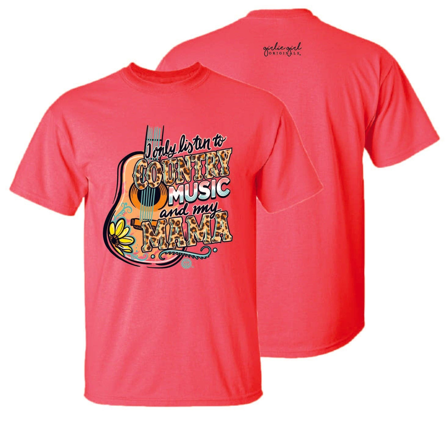 Red t-shirt with country music and mama graphic on a white background