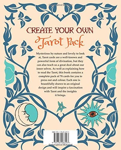Book cover of 'Create Your Own Tarot Pack' with decorative elements and text.