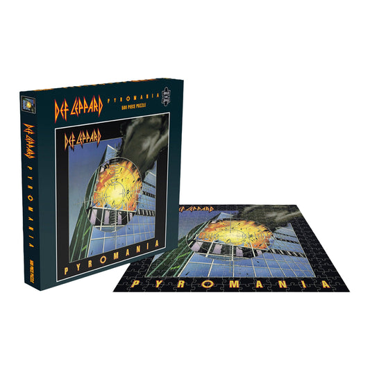 Def Leppard 'Pyromania' puzzle with packaging on a white background