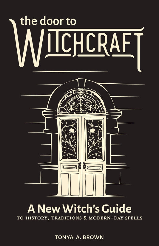 Book cover of 'The Door to Witchcraft' with a stylized door illustration on a black background.