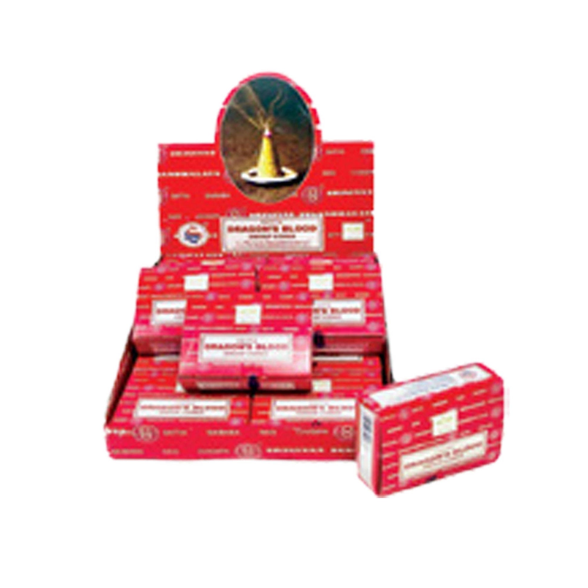 Red boxes of Dragon's Blood incense sticks on a white background
