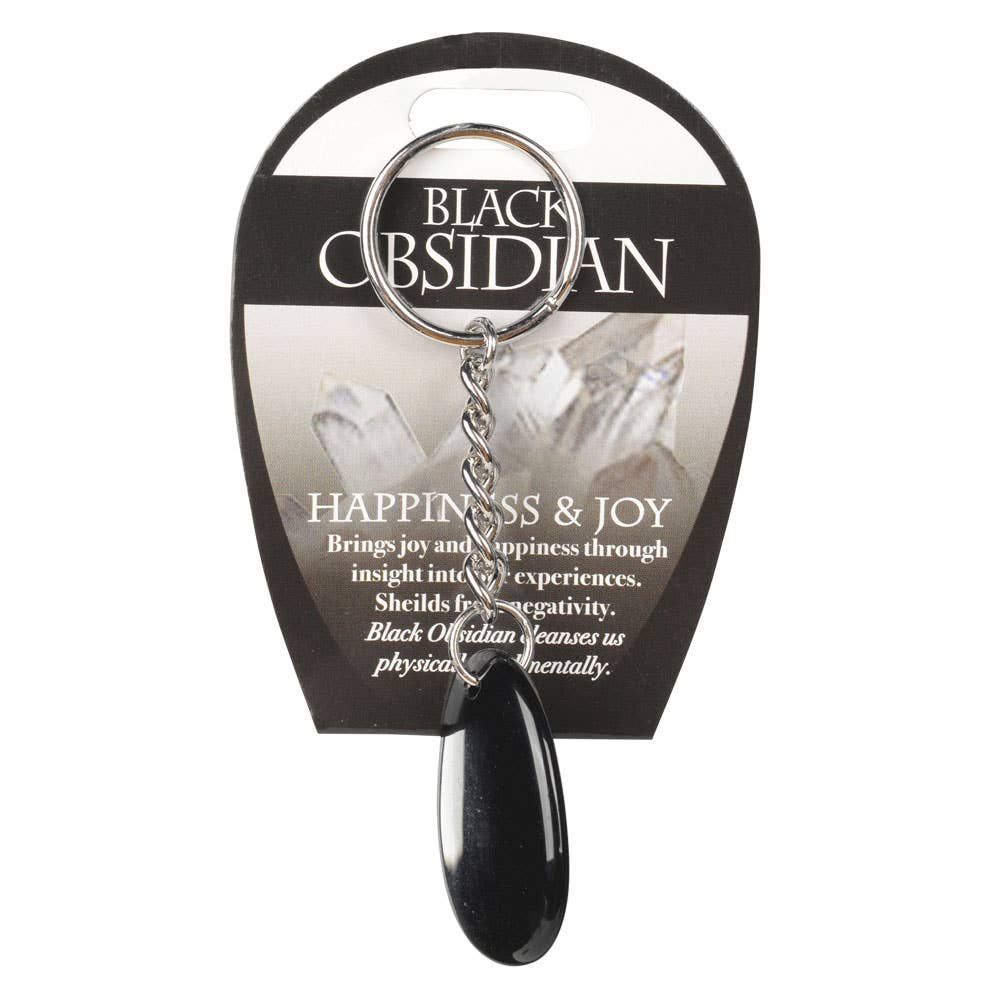 Black Obsidian keychain on a branded card with text