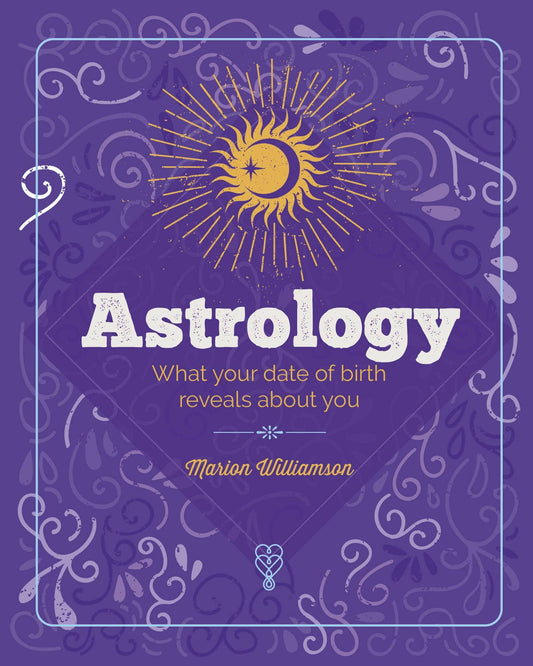 Book cover of 'Astrology' by Marion Williamson with a purple background and celestial design.