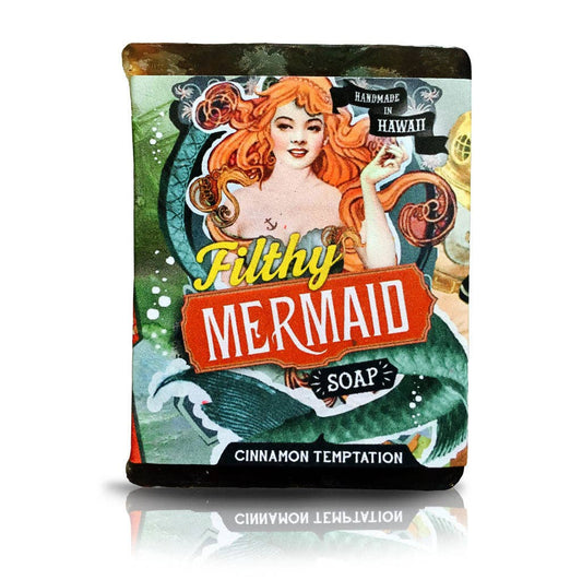 Soap packaging with mermaid design and 'Filthy Mermaid Soap' text on a white background
