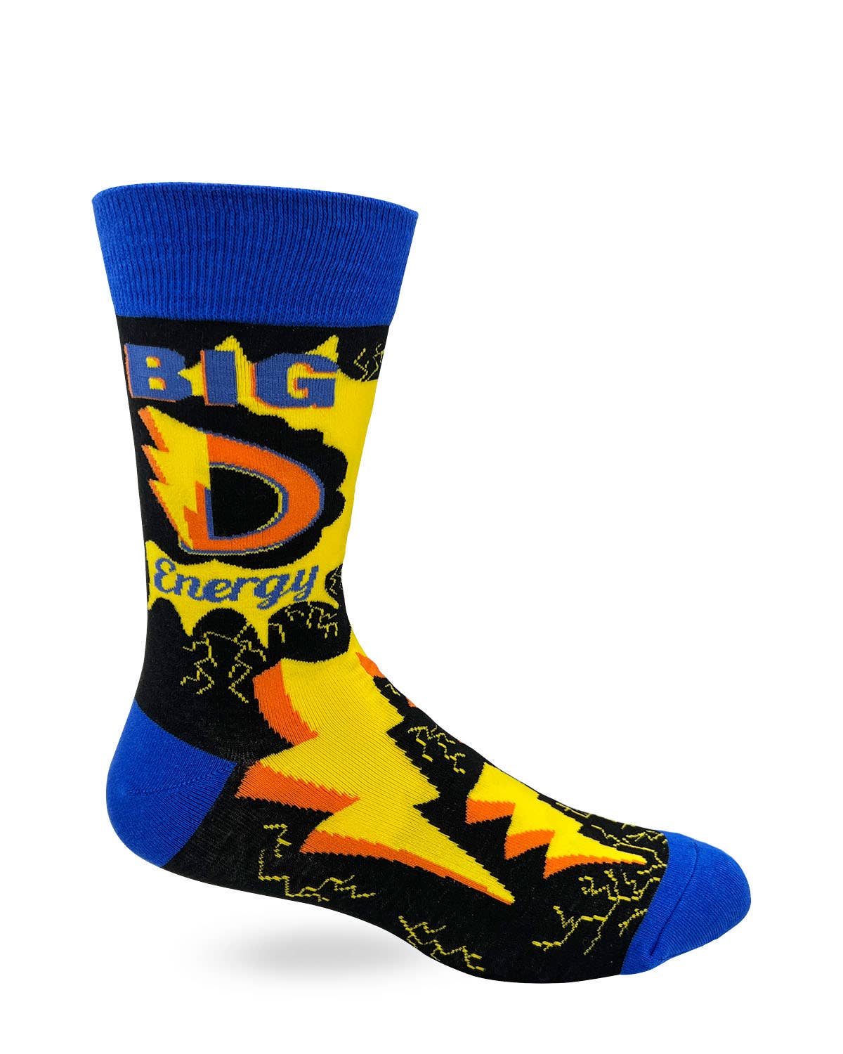 Colorful sock with 'BIG D Energy' text and design on a white background
