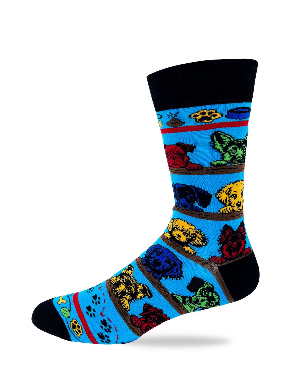 Colorful socks with dog pattern on a white background