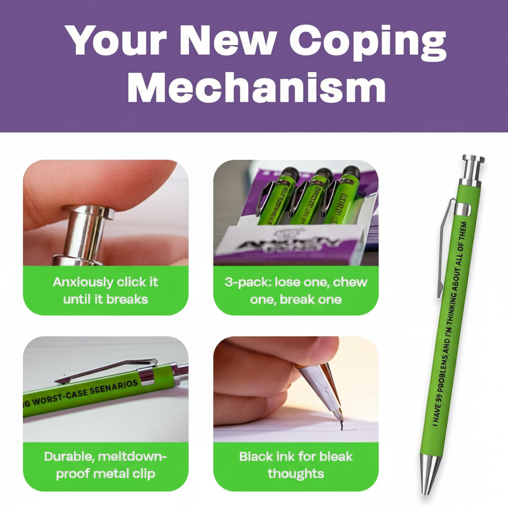 Promotional image of a pen with text about its features and uses.