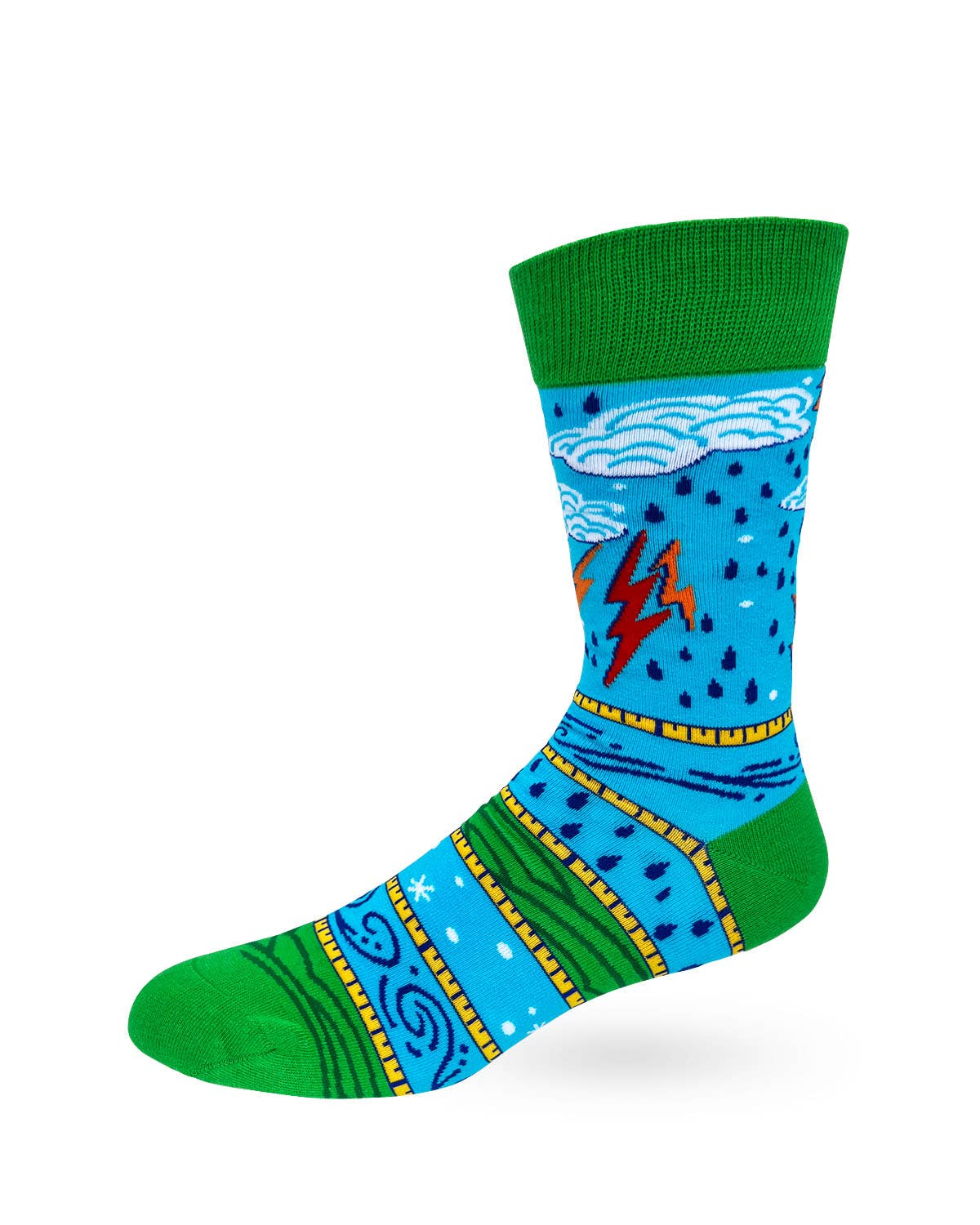Colorful sock with lightning bolt design on a white background