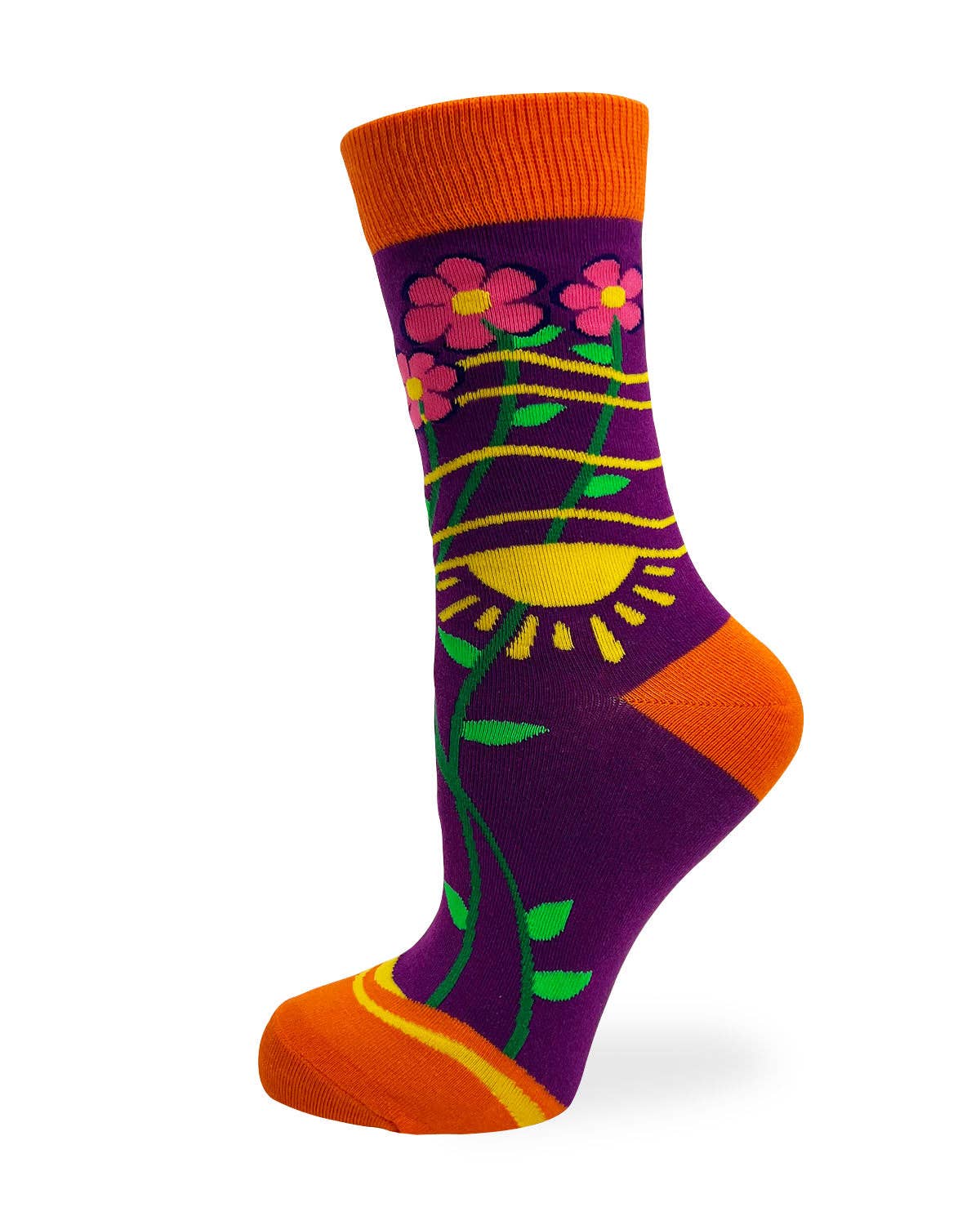 Colorful sock with floral design on a white background