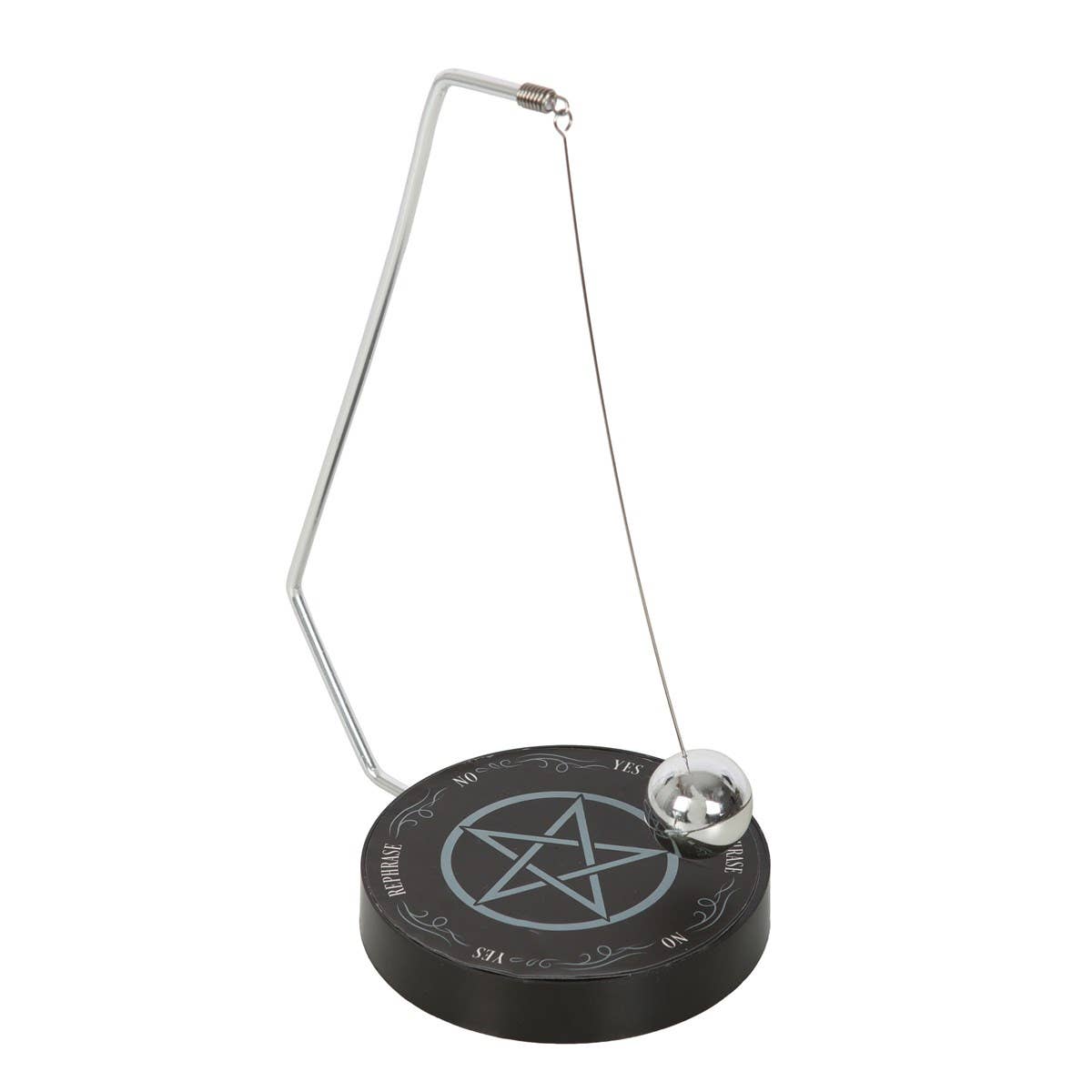 Black pendulum with a pentagram design on a white background